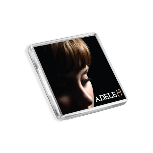 Image of Adele - 19 album cover-inspired fridge magnet on a white background