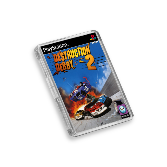 Plastic Destruction Derby 2 PS1 fridge magnet on a white background