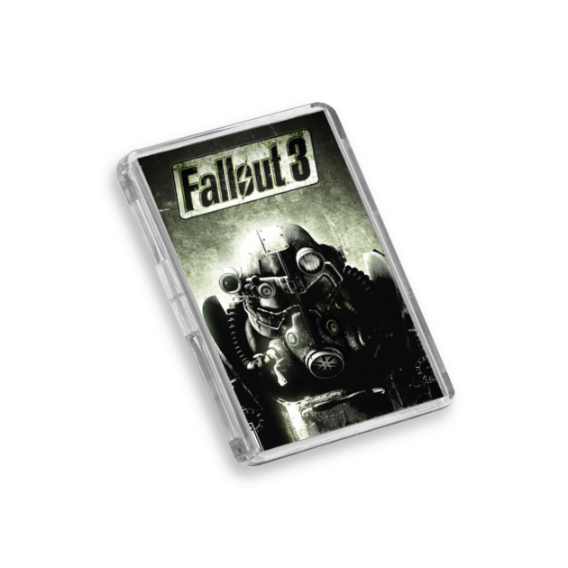 Fallout 3 fridge magnet on a white background
