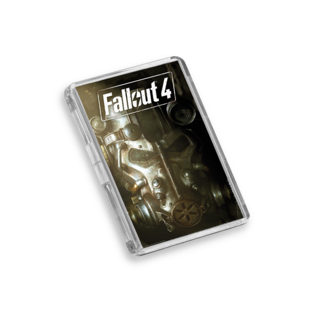 Fallout 4 fridge magnet on a white background