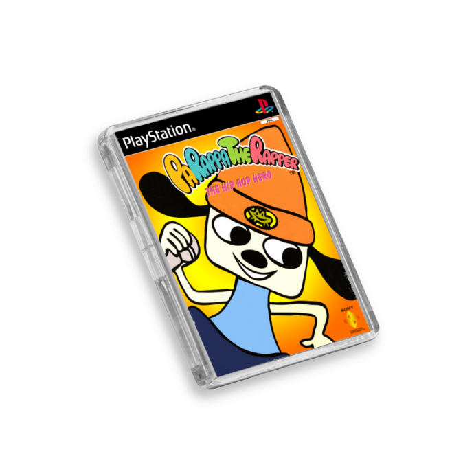 Plastic Parappa the Rapper PS1 fridge magnet on a white background