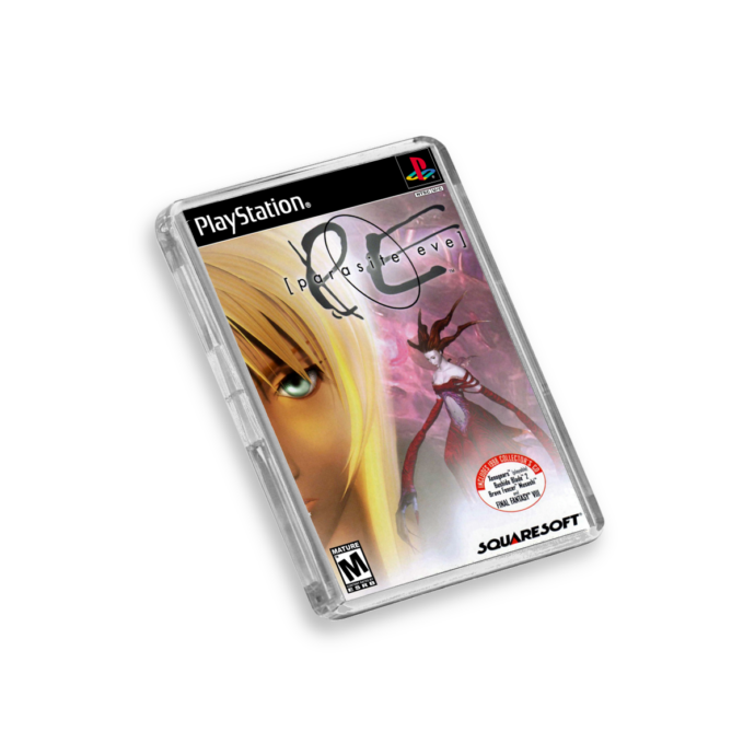 Plastic Parasite Eve PS1 fridge magnet on a white background