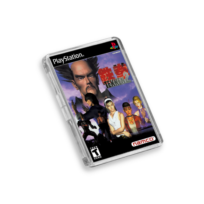 Plastic Tekken 2 PS1 fridge magnet on a white background