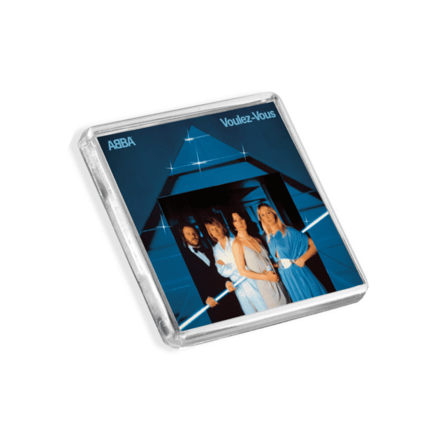 Image of ABBA - Voulez-Vous album cover-inspired fridge magnet on a white background