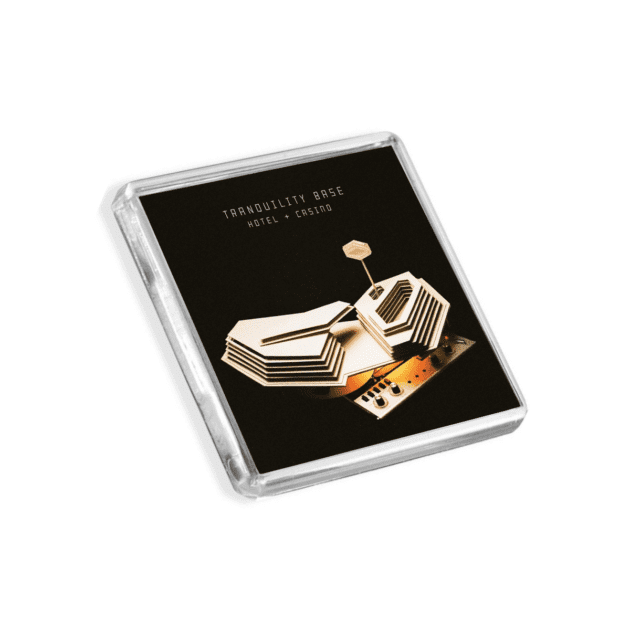 Image of Arctic Moneys Tranquility Base album cover-inspired fridge magnet on a white background