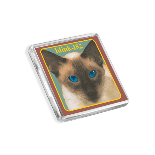 Image of Blink 182 - Cheshire Cat album cover-inspired fridge magnet on a white background