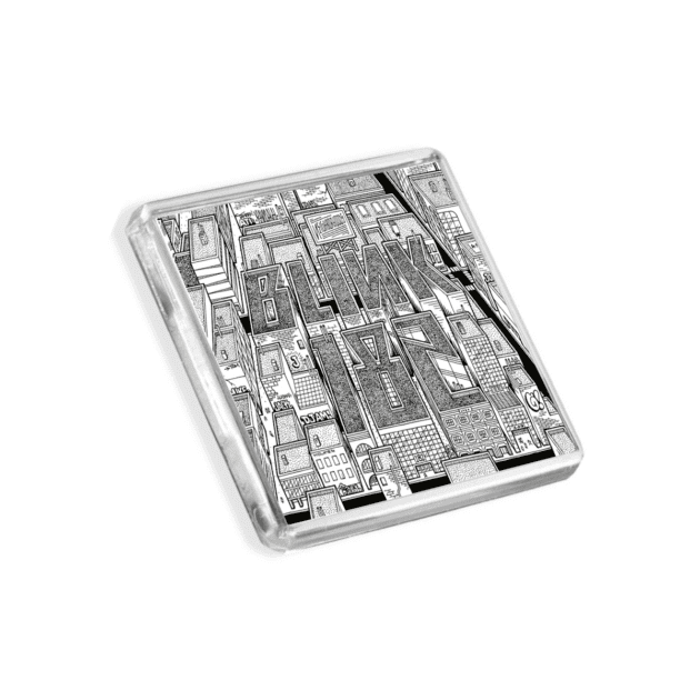 Image of Blink 182 - Neighbourhoods album cover-inspired fridge magnet on a white background