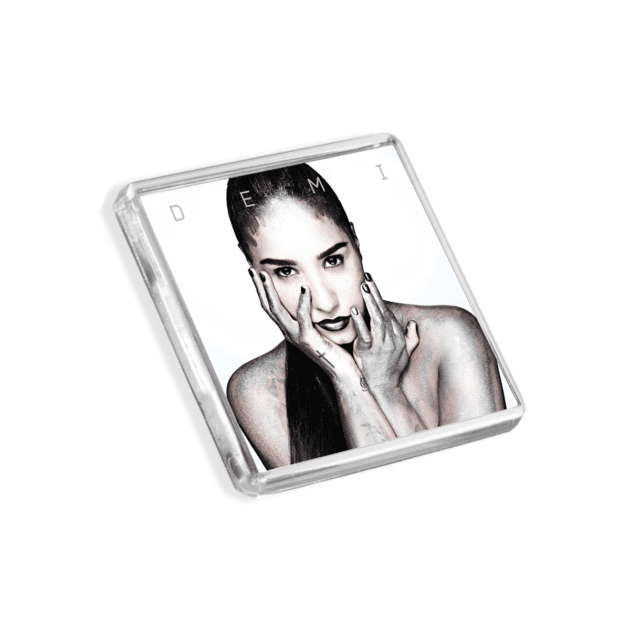 Image of Demi Lovato - Demi album cover-inspired fridge magnet on a white background