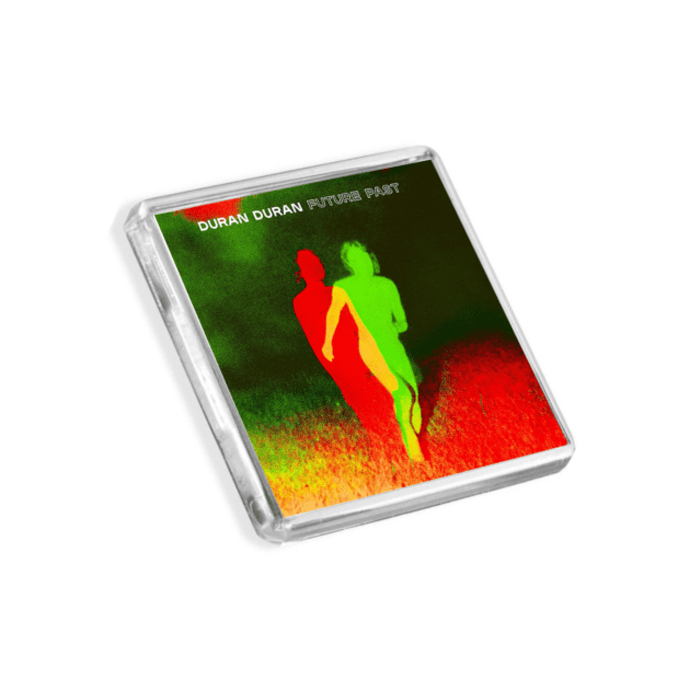 Image of Duran Duran - Future Past album cover-inspired fridge magnet on a white background