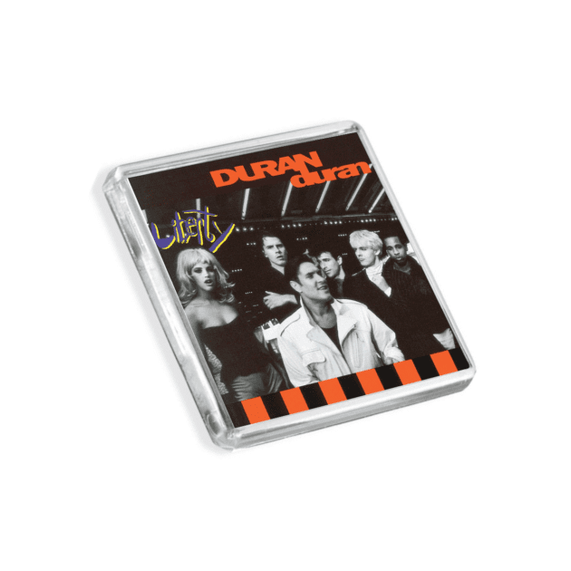 Image of Duran Duran - Liberty album cover-inspired fridge magnet on a white background