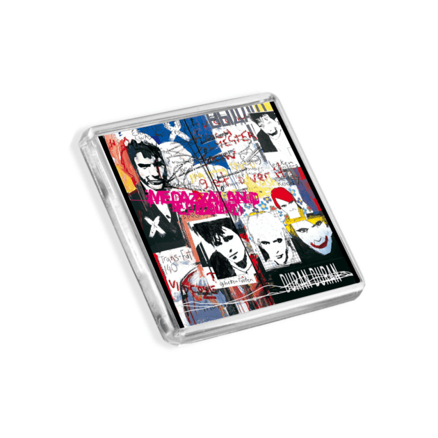 Image of Duran Duran - Medazzaland album cover-inspired fridge magnet on a white background