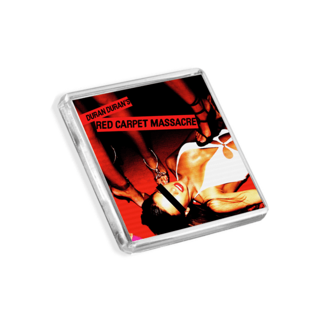 Image of Duran Duran - Red Carpet Massacre album cover-inspired fridge magnet on a white background