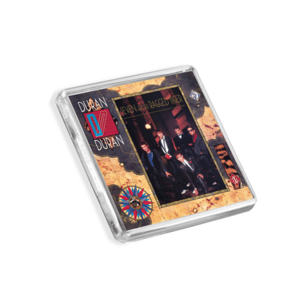 Image of Duran Duran - Seven and the Ragged Tiger album cover-inspired fridge magnet on a white background