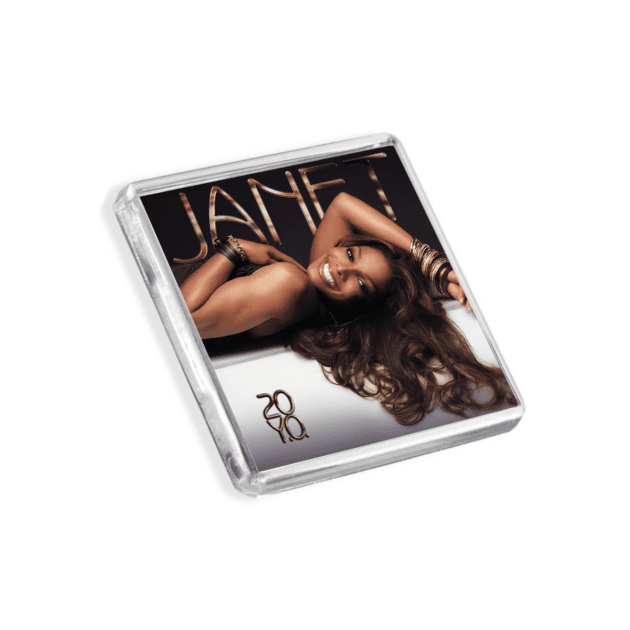 Image of Janet Jackson - 20YO album cover-inspired fridge magnet on a white background