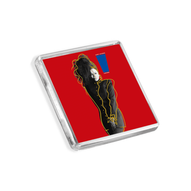 Image of Janet Jackson - Control album cover-inspired fridge magnet on a white background