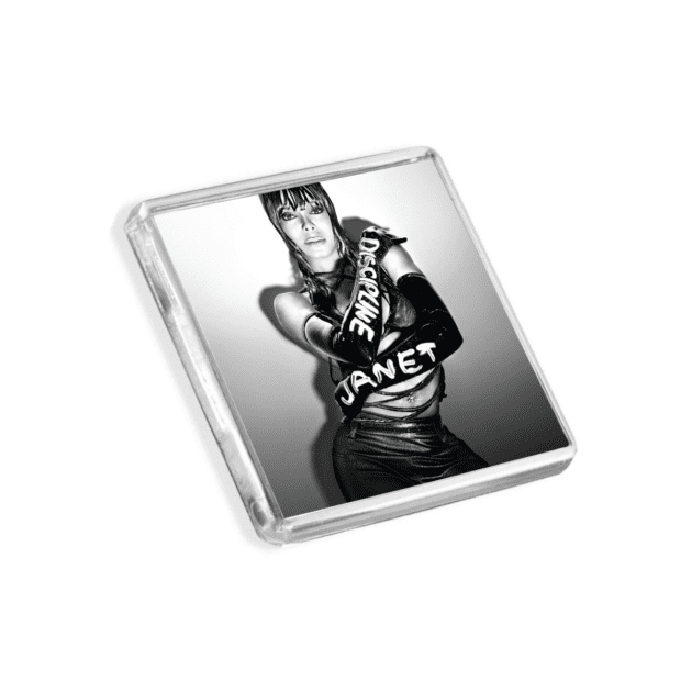 Image of Janet Jackson - Discipline album cover-inspired fridge magnet on a white background