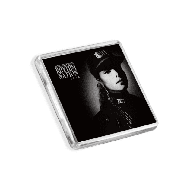 Image of Janet Jackson - Rhythm Nation album cover-inspired fridge magnet on a white background