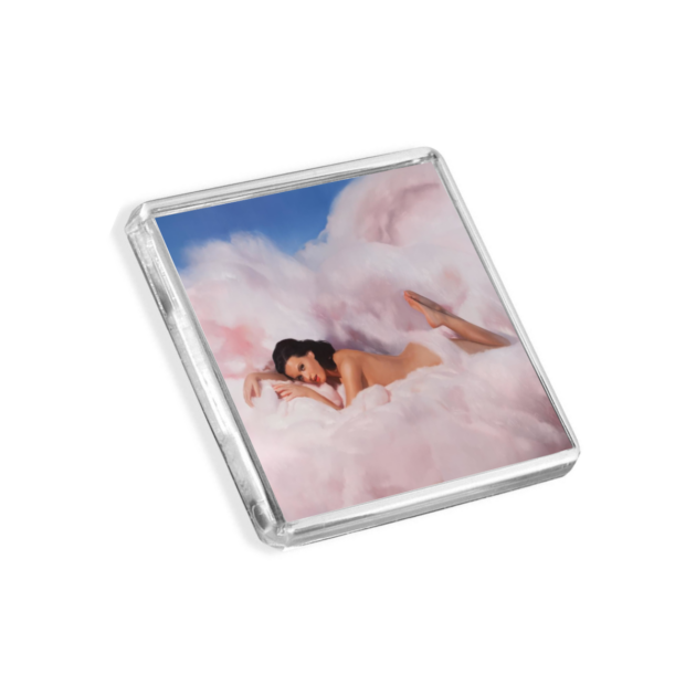 Image of Katy Perry - Teenage Dream album cover-inspired fridge magnet on a white background