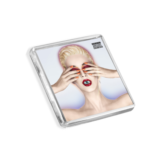 Image of Katy Perry - Witness album cover-inspired fridge magnet on a white background
