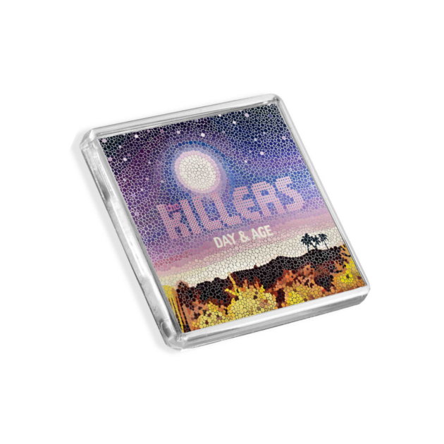 Image of The Killers - Day & Age album cover-inspired fridge magnet on a white background