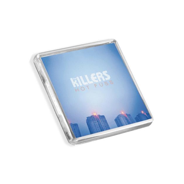 Image of The Killers - Hot Fuss album cover-inspired fridge magnet on a white background