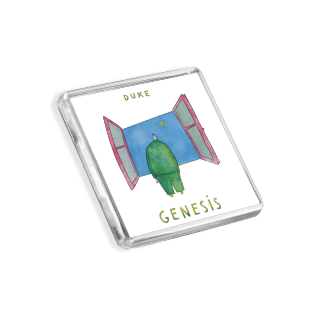 Image of Genesis - Duke album cover-inspired fridge magnet on a white background
