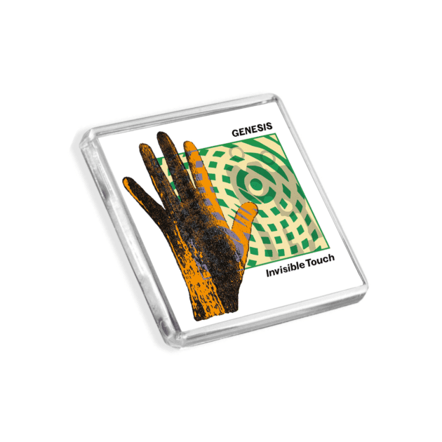 Image of Genesis - Invisible Touch album cover-inspired fridge magnet on a white background