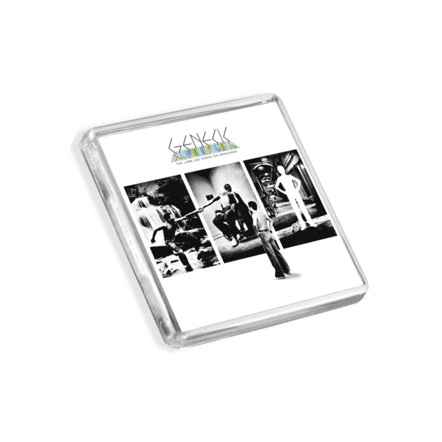 Image of Genesis - Lamb Dies Down On Broadway album cover-inspired fridge magnet on a white background