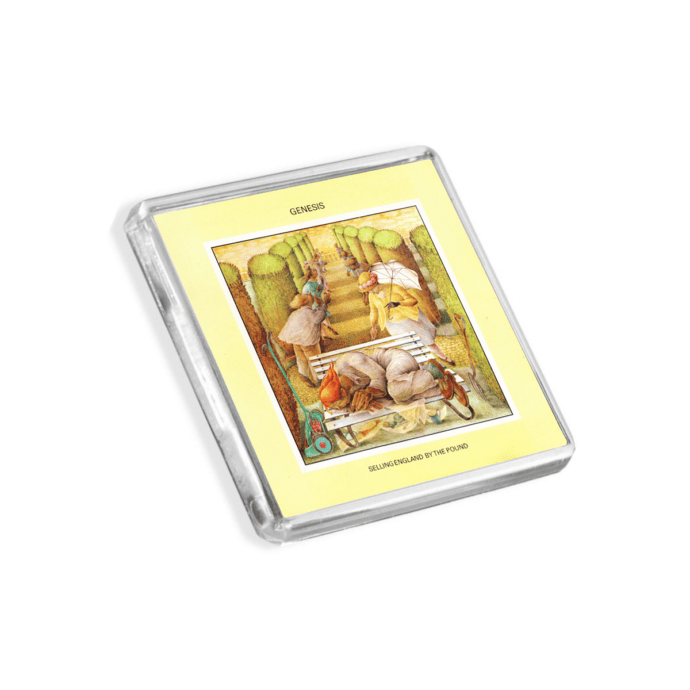 Image of Genesis - Selling England By The Pound album cover-inspired fridge magnet on a white background