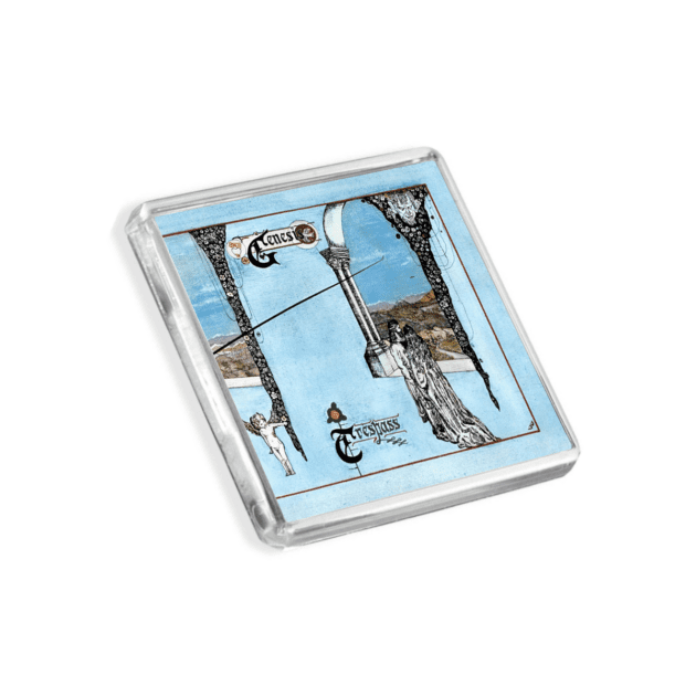 Image of Genesis - Trespass album cover-inspired fridge magnet on a white background