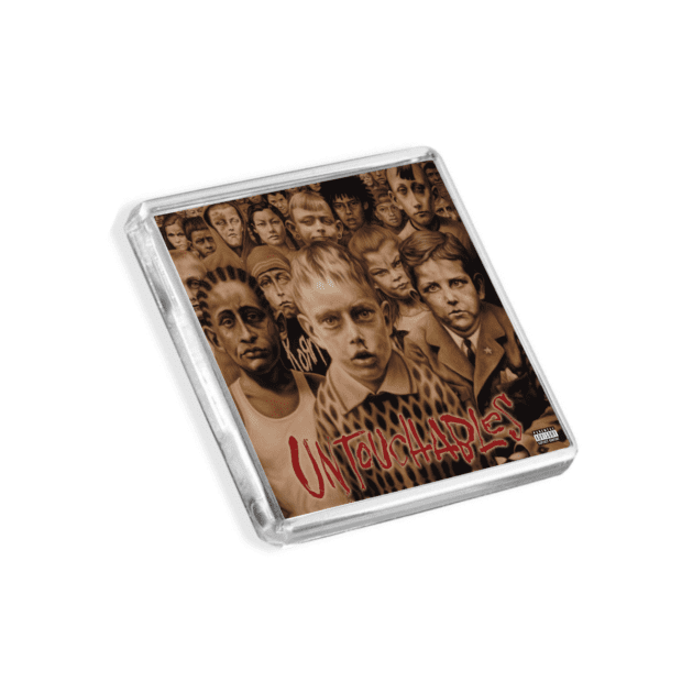 Image of Korn - Untouchables album cover-inspired fridge magnet on a white background