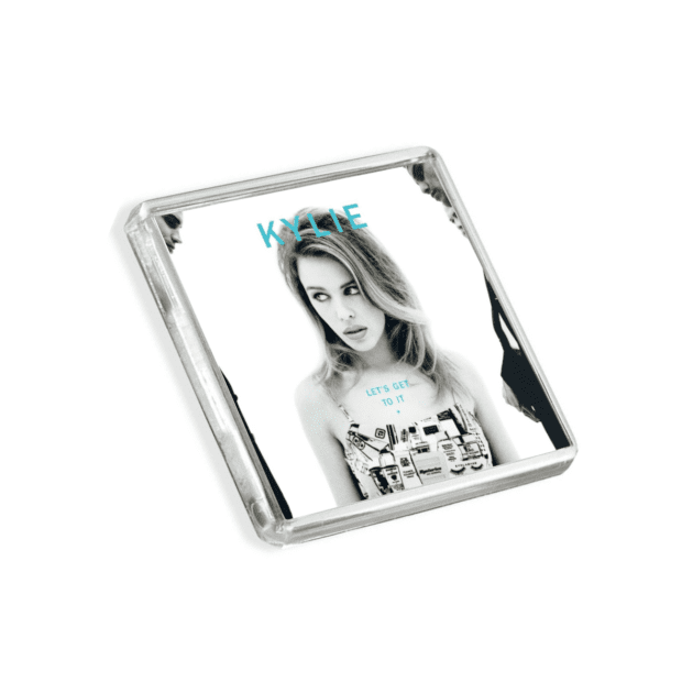 Image of Kylie Minogue - Let's Get To It album cover-inspired fridge magnet on a white background