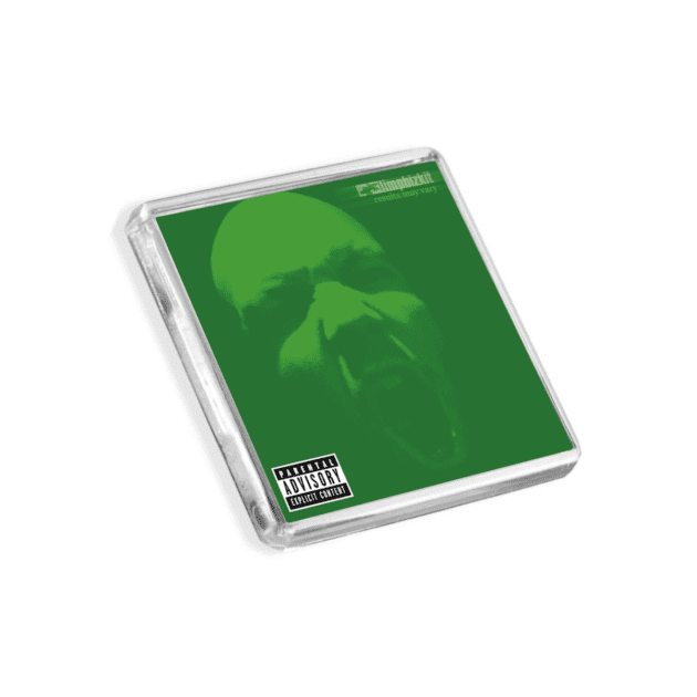 Image of Limp Bizkit - Results May Vary album cover-inspired fridge magnet on a white background