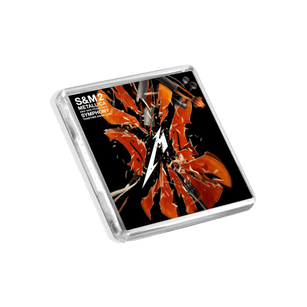 Image of Metallica - S&M 2 album cover-inspired fridge magnet on a white background