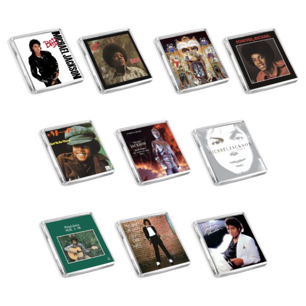 Set of 1 Michael Jackson album cover-inspired fridge magnets on a white background