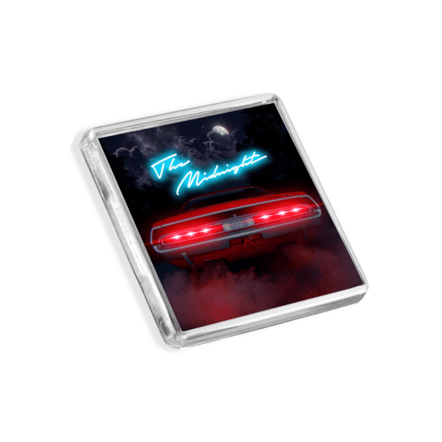 Image of The Midnight - Days of Thunder album cover-inspired fridge magnet on a white background
