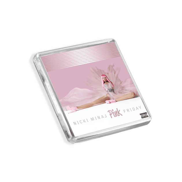 Image of Nicki Minaj - Pink Friday album cover-inspired fridge magnet on a white background