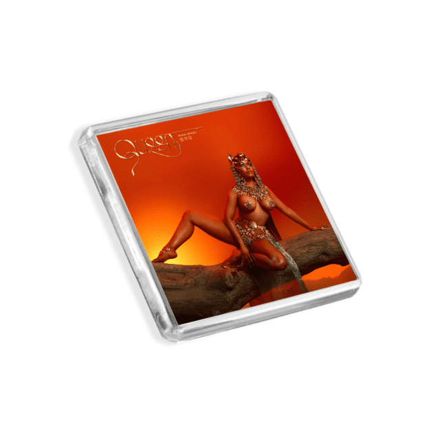 Image of Nicki Minaj - Queen album cover-inspired fridge magnet on a white background