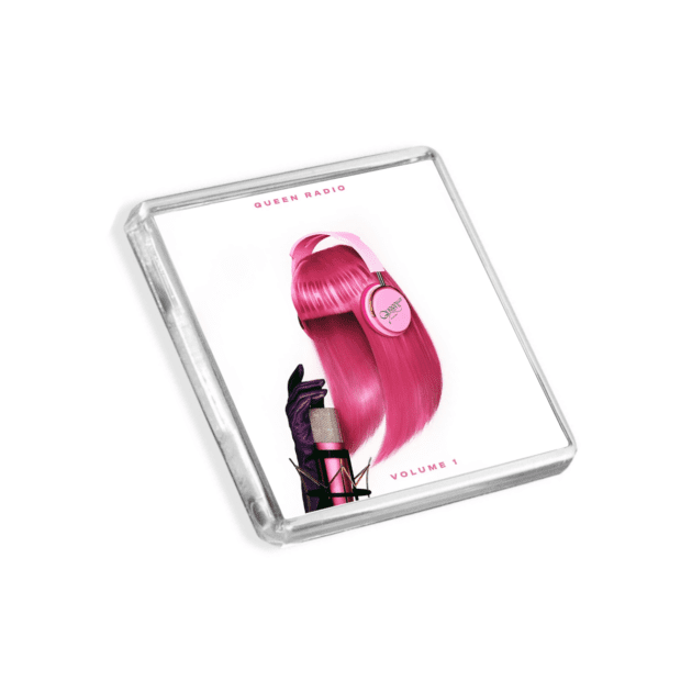 Image of Nicki Minaj - Queen Radio Volume 1 album cover-inspired fridge magnet on a white background