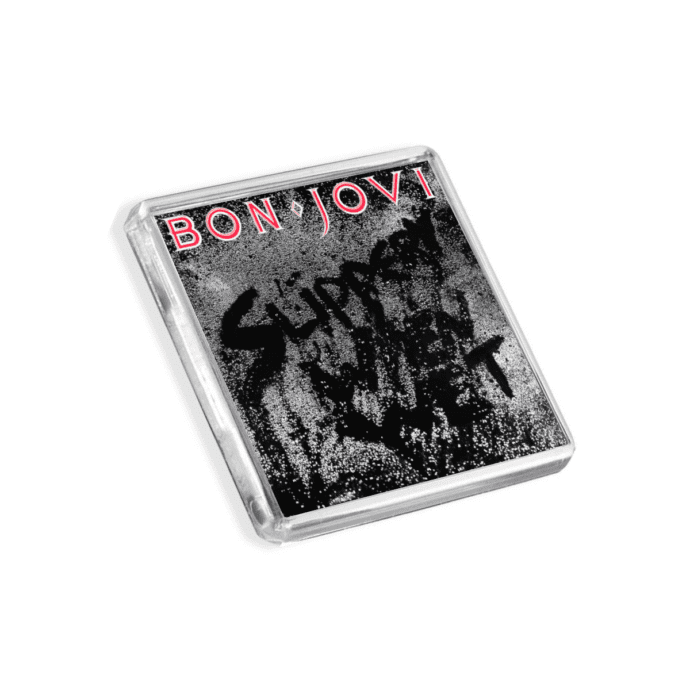Plastic Bon Jovi - Slippery When Wet magnet on a white background