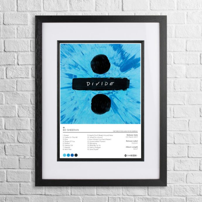 A4 custom design poster of Ed Sheeran - Divide in a black, dual-aspect frame