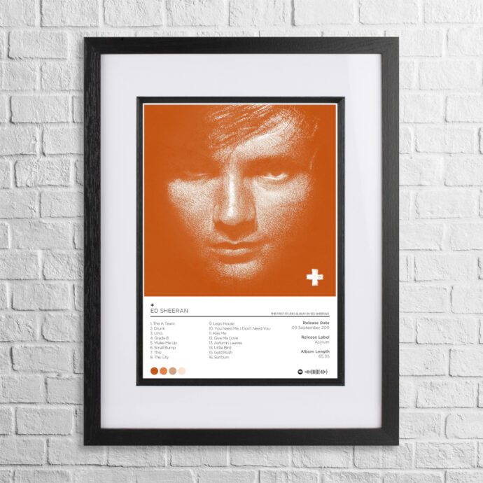 A4 custom design poster of Ed Sheeran - Plus in a black, dual-aspect frame