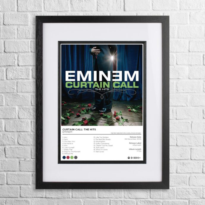A4 custom design poster of Eminem - Curtain Call in a black, dual-aspect frame