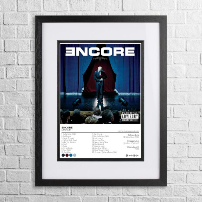 A4 custom design poster of Eminem - Encore in a black, dual-aspect frame