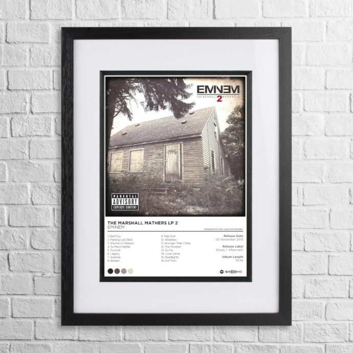 A4 custom design poster of Eminem - Marshall Mathers EP 2 in a black, dual-aspect frame