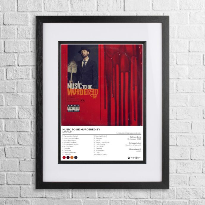 A4 custom design poster of Eminem - Music to be Murdered By in a black, dual-aspect frame