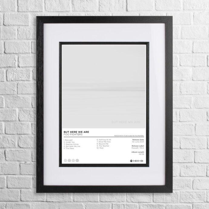 A4 custom design poster of Foo Fighters - But Here We Are in a black, dual-aspect frame