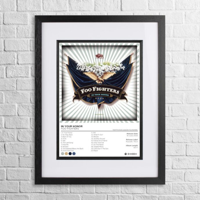 A4 custom design poster of Foo Fighters - In Your Honor in a black, dual-aspect frame