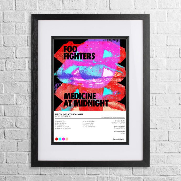 A4 custom design poster of Foo Fighters - Medicine at Midnight in a black, dual-aspect frame