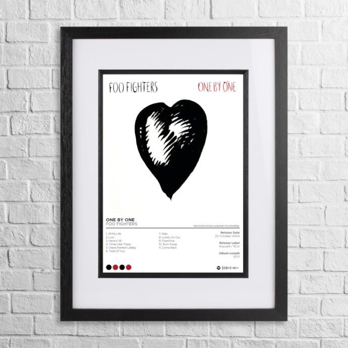 A4 custom design poster of Foo Fighters - One By One in a black, dual-aspect frame